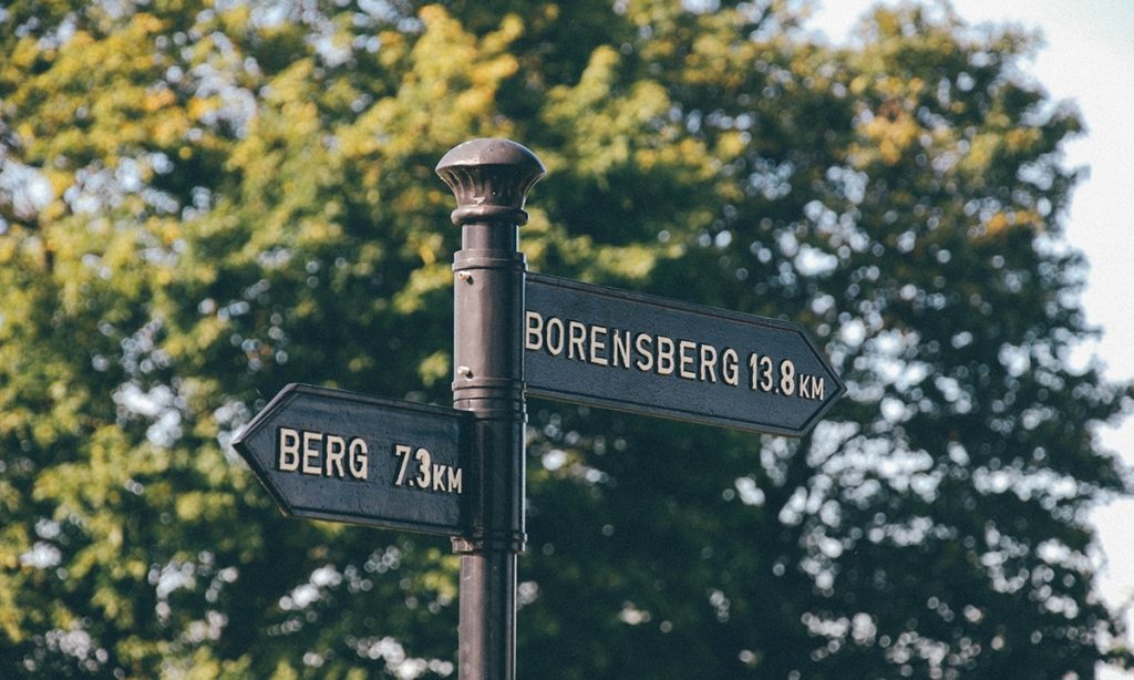 Skyltar som visar riktningarna mot Berg och Borensberg